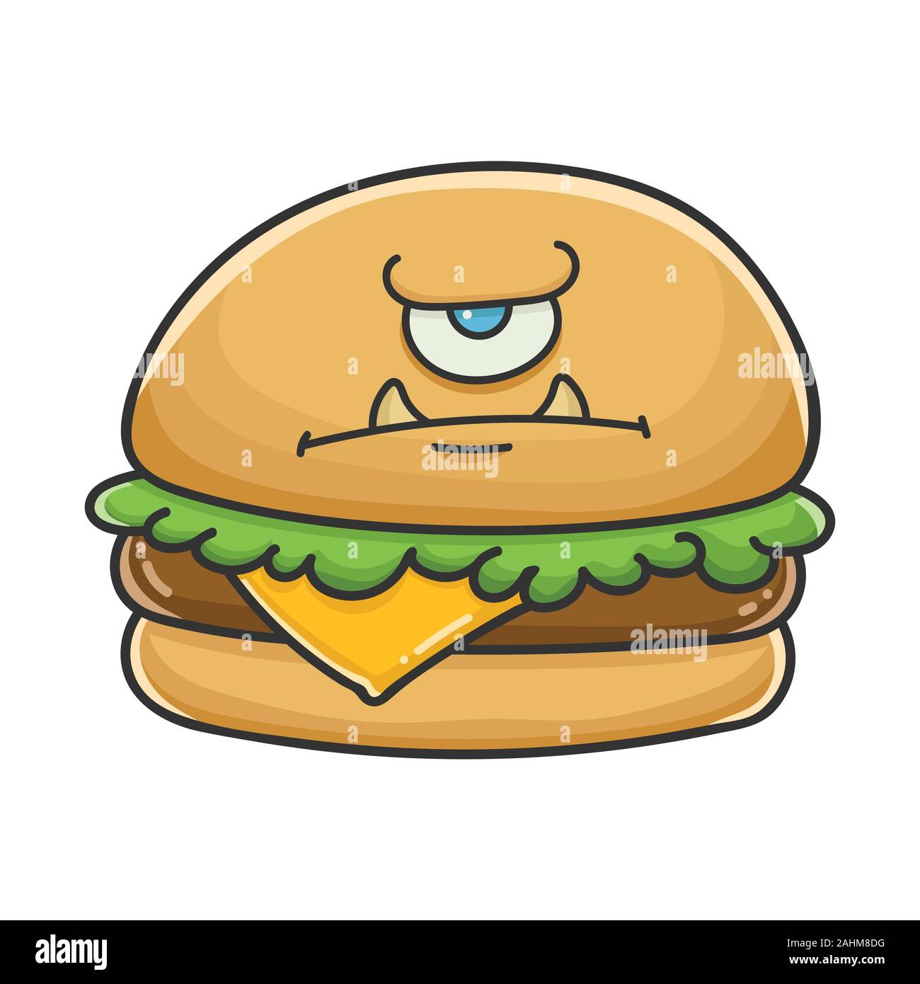 Angry monster cheese burger cartoon illustration isolated on white Stock Vector