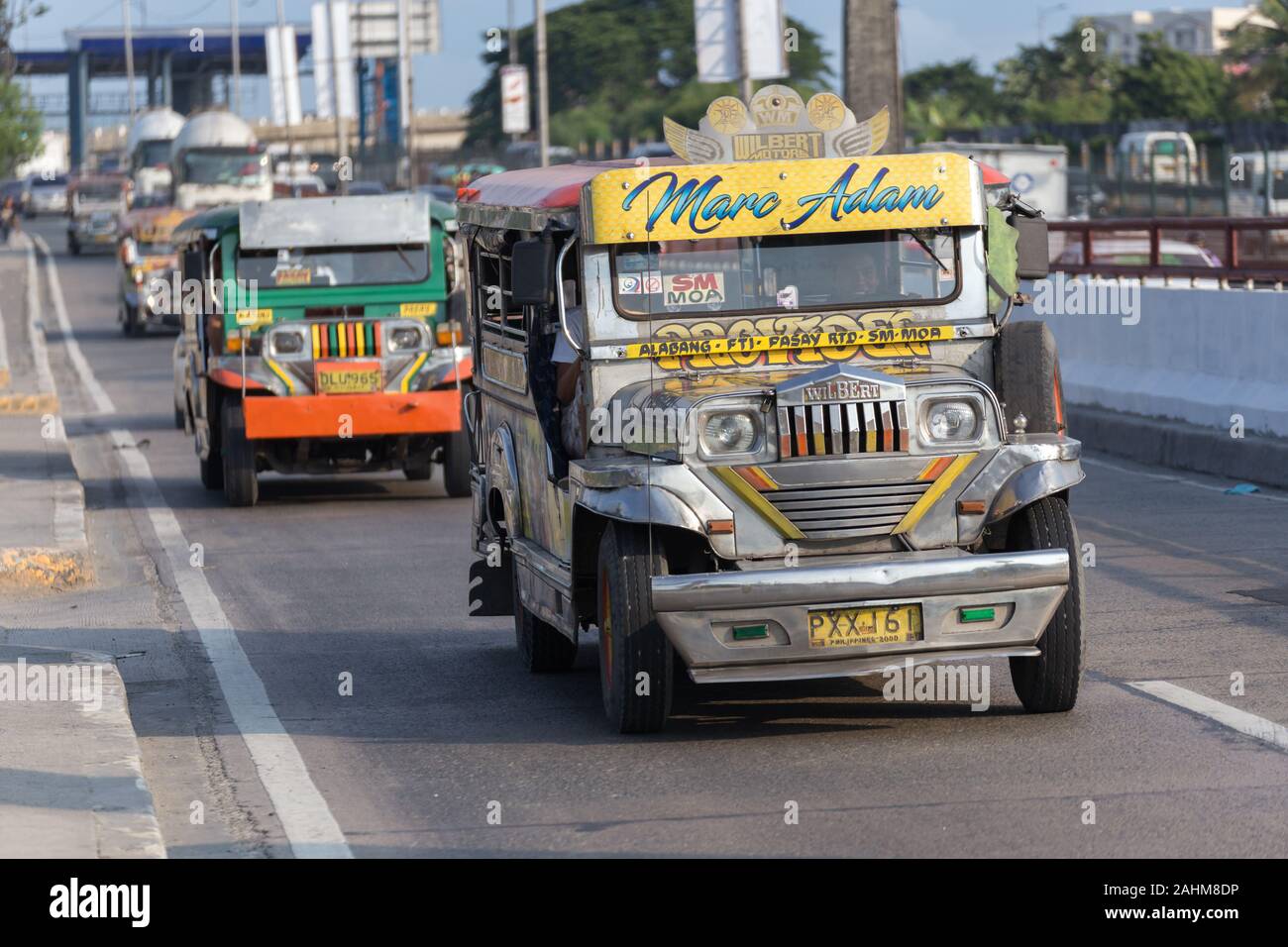 Manila, Philippines - August 10, 2017: Jeepneys on streets of Manila Stock Photo