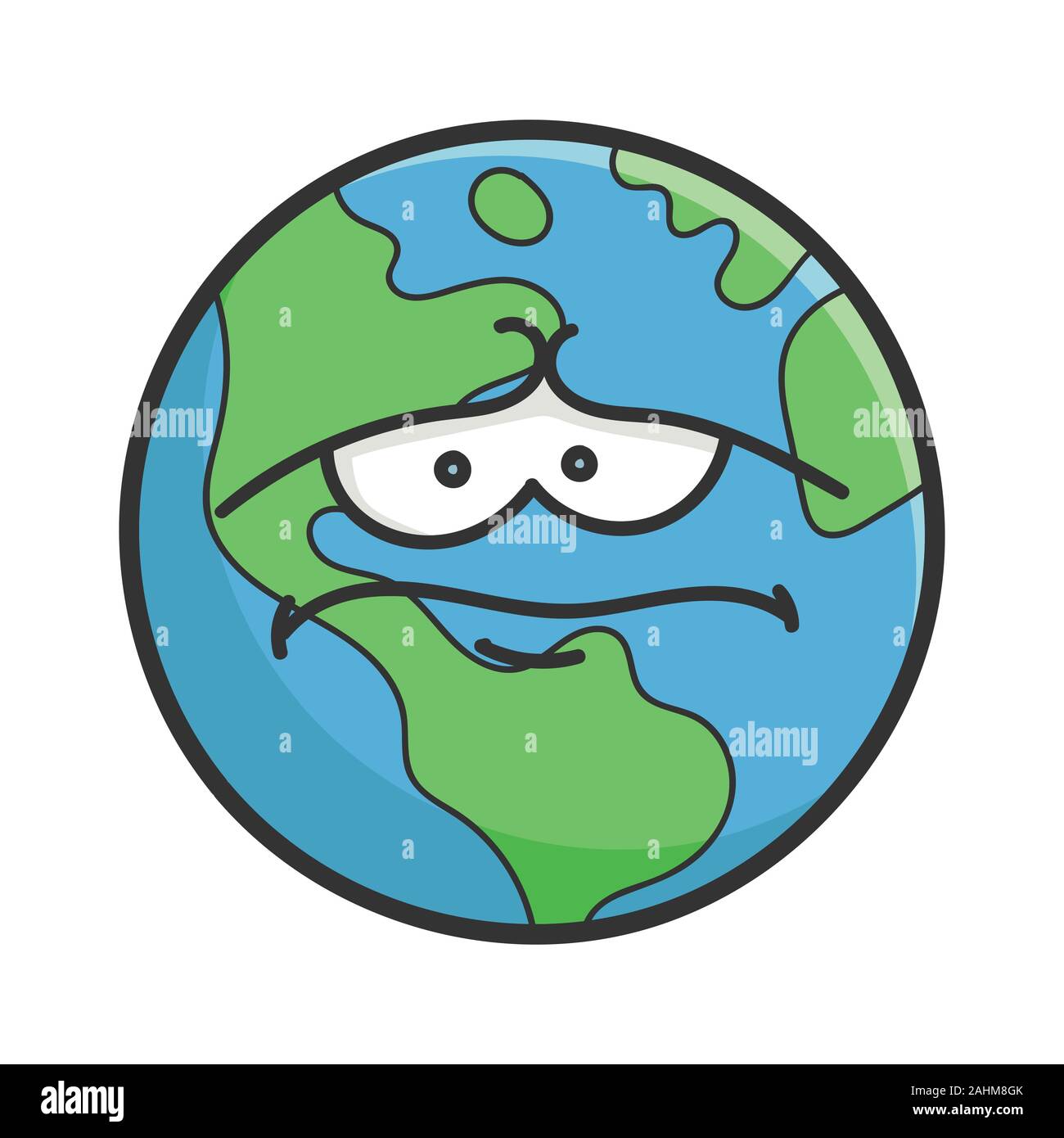 Sad planet earth cartoon illustration isolated on white Stock Vector