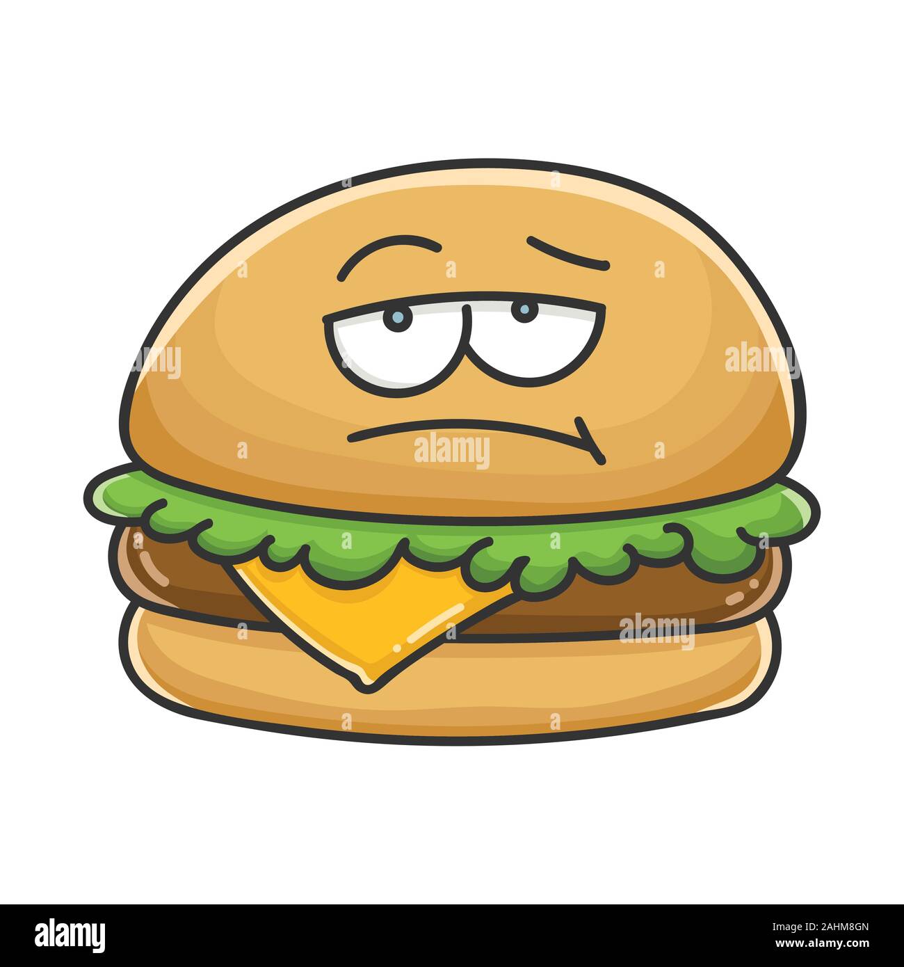 Bored cheese burger cartoon illustration isolated on white Stock Vector