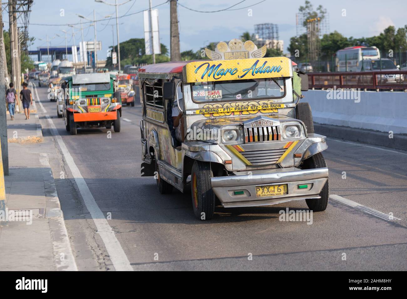 Manila, Philippines - August 10, 2017: Jeepneys on streets of Manila Stock Photo