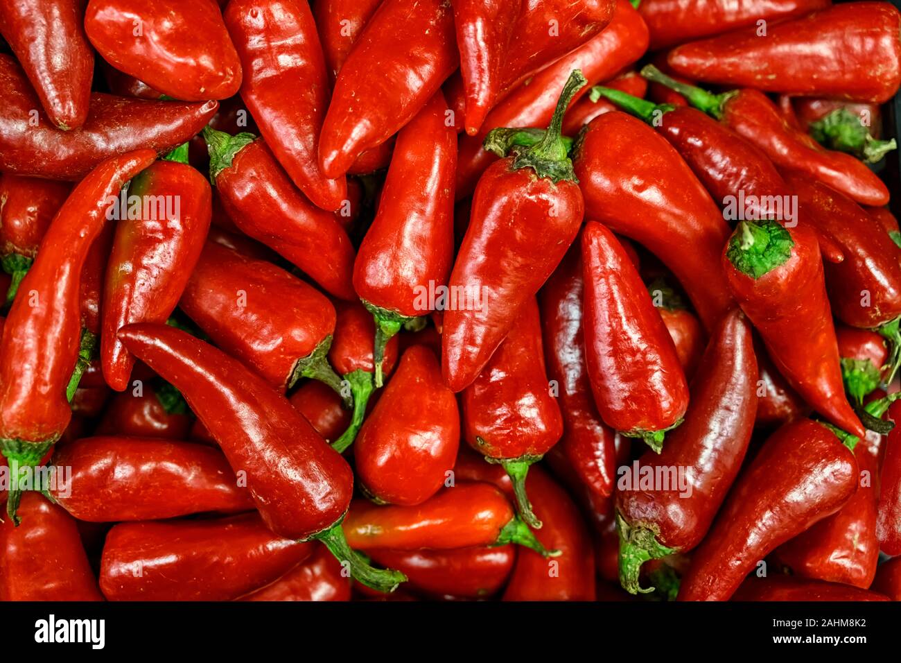 Group of hot red chili pepper, (Capsicum annuum) background Stock Photo