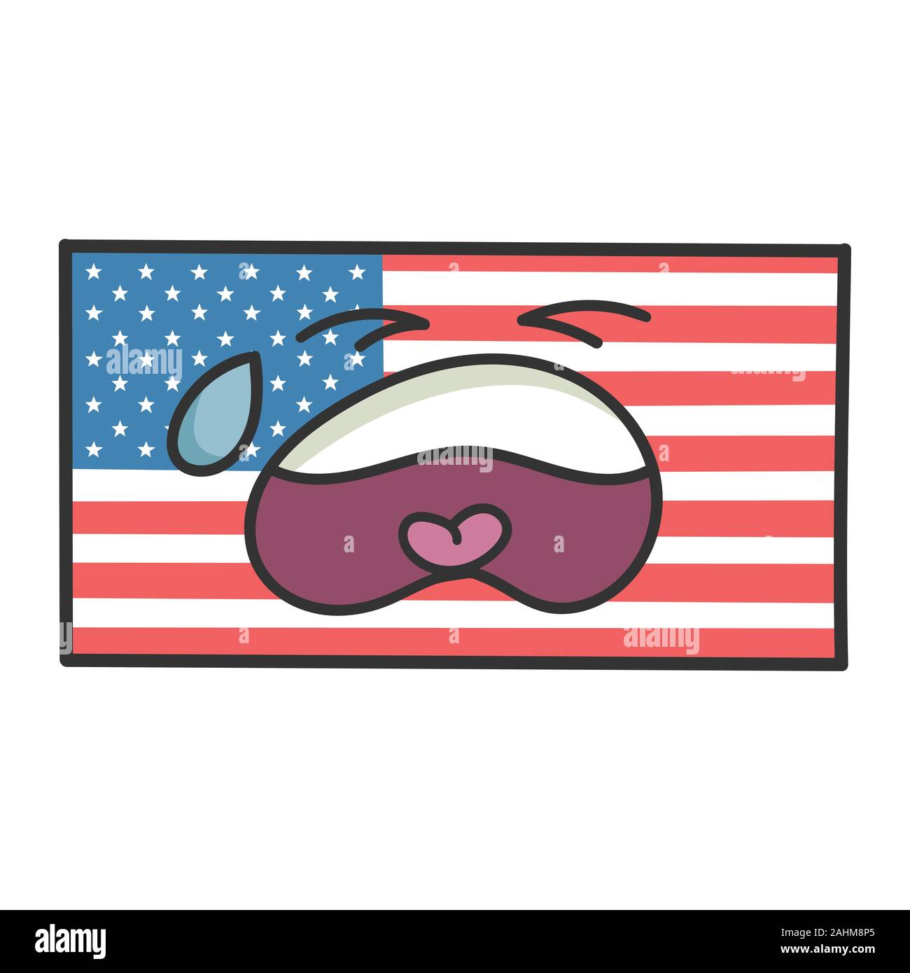 Sad american flag cartoon illustration isolated