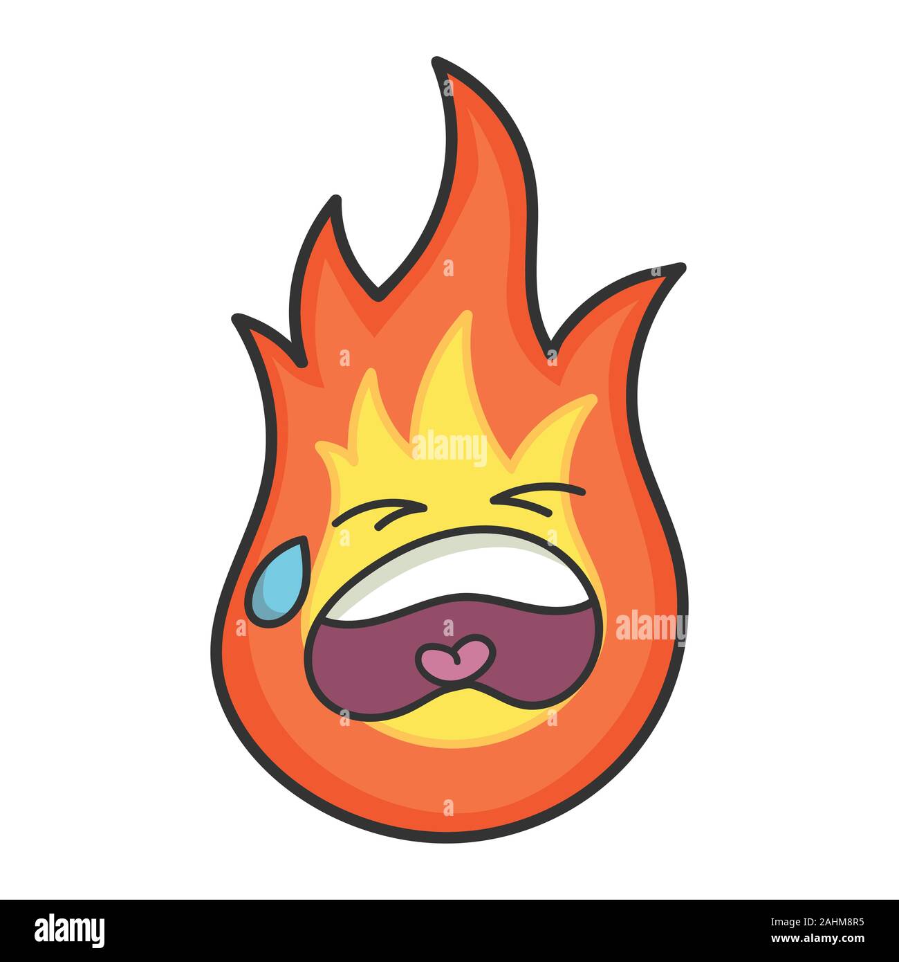 Sad fireball cartoon illustration isolated on white Stock Vector