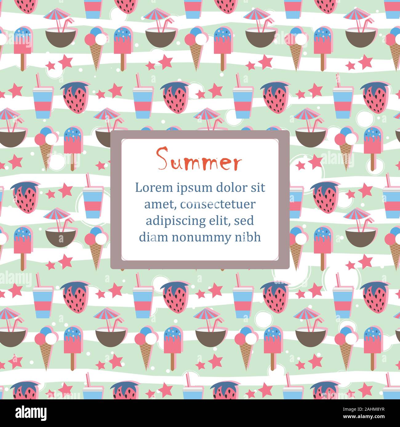 Summer Seamless Pattern with ice cream and fruits. From Summer ...