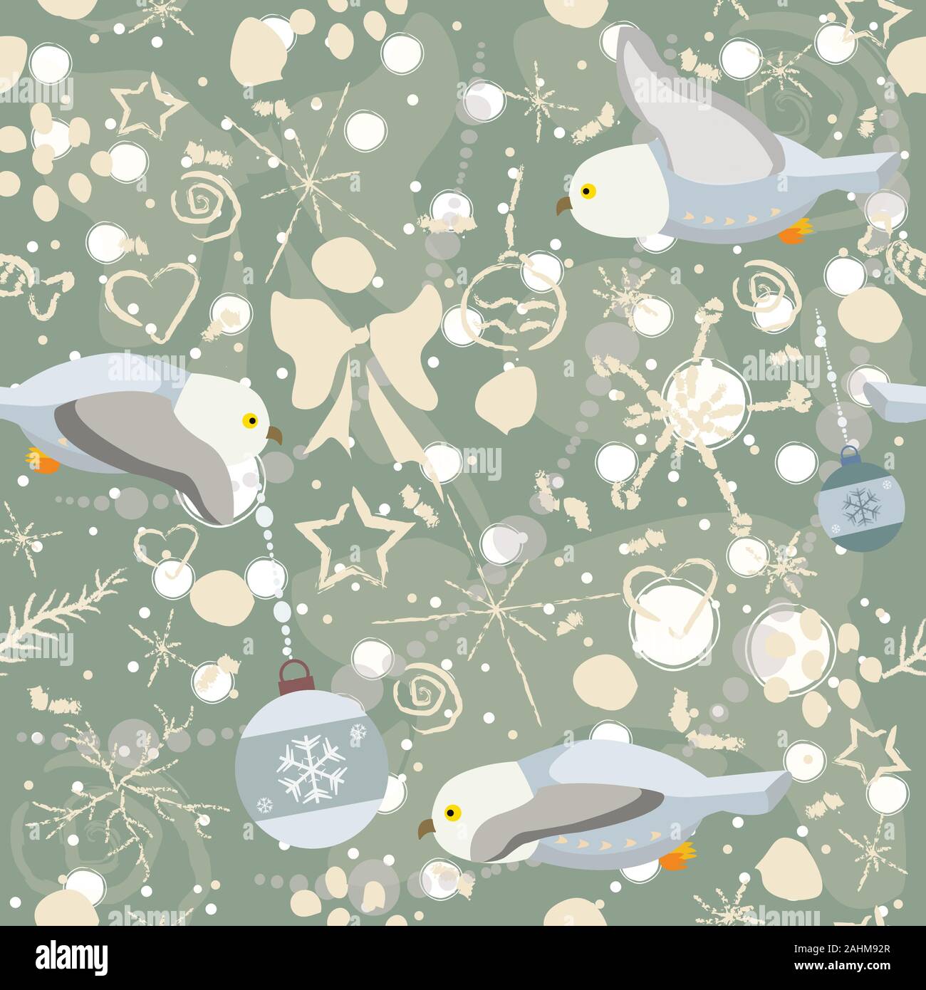 Cute Seamless Winter Pattern with owls and winter doodles. Vector ...