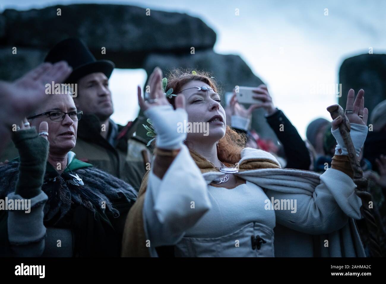 Winter Solstice celebrations at Stonehenge. Thousands of revellers