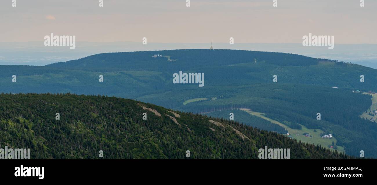 Cerna hora hill from hiking trail between Obri sedlo and Snezka hill in  Krkonose mountains during summer evening Stock Photo - Alamy