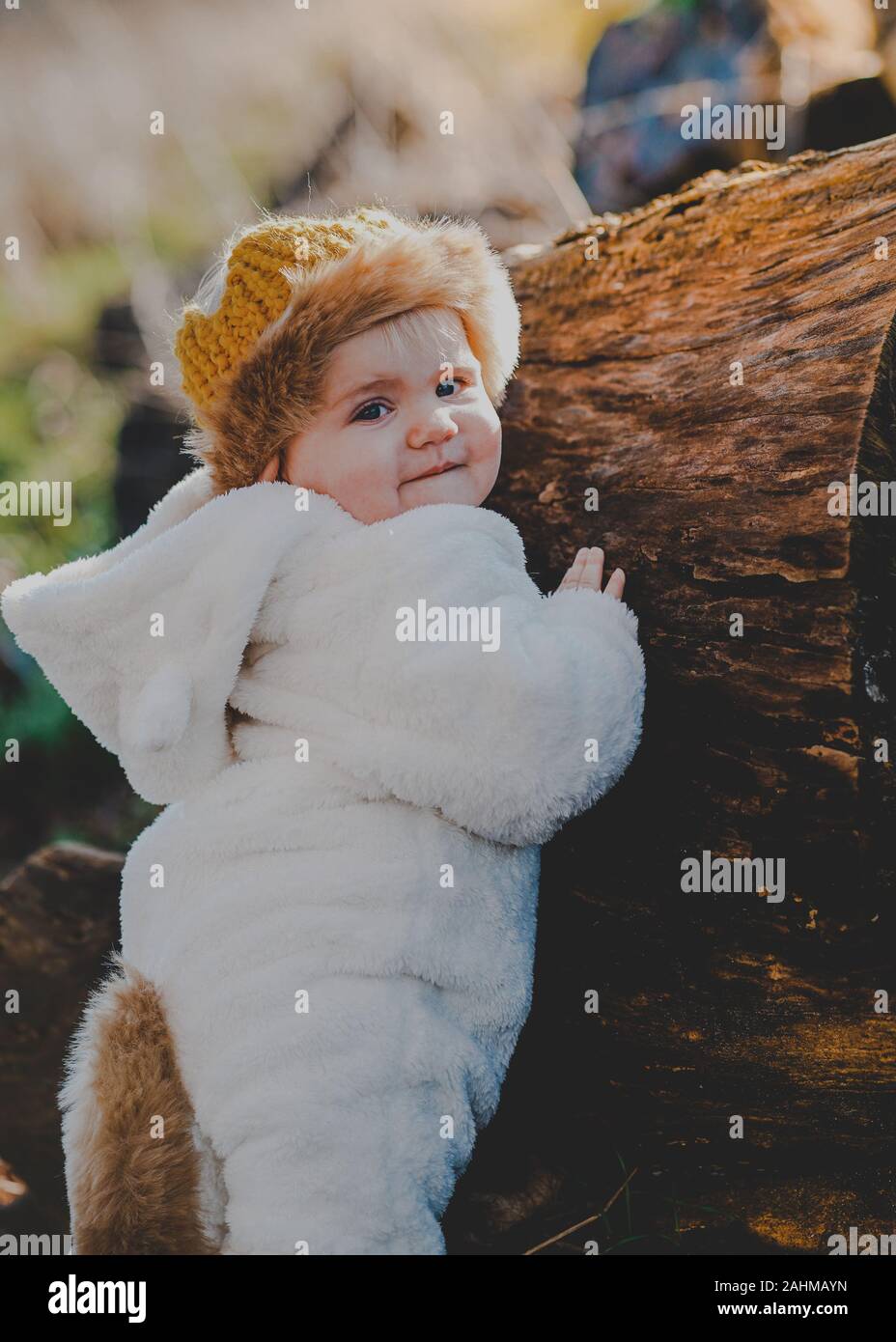 Little boy dressed as Max from Where The Wild Things Are in the woods Stock Photo