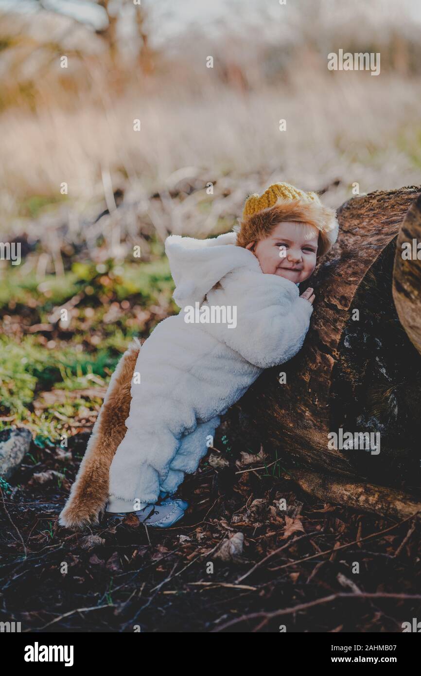 Little boy dressed as Max from Where The Wild Things Are in the woods Stock Photo
