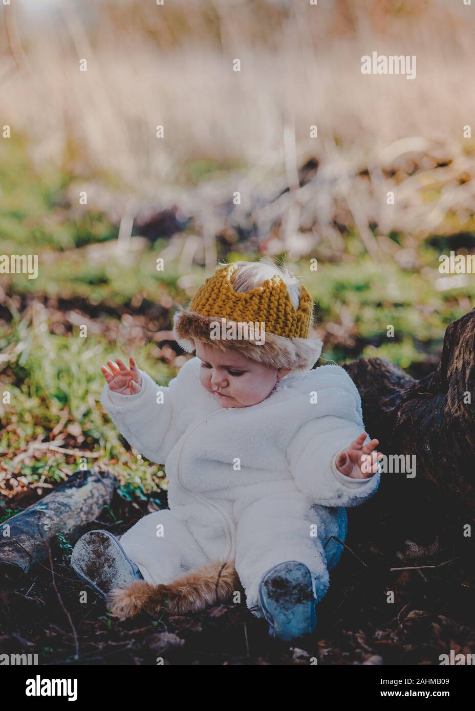 Little boy dressed as Max from Where The Wild Things Are in the woods Stock Photo