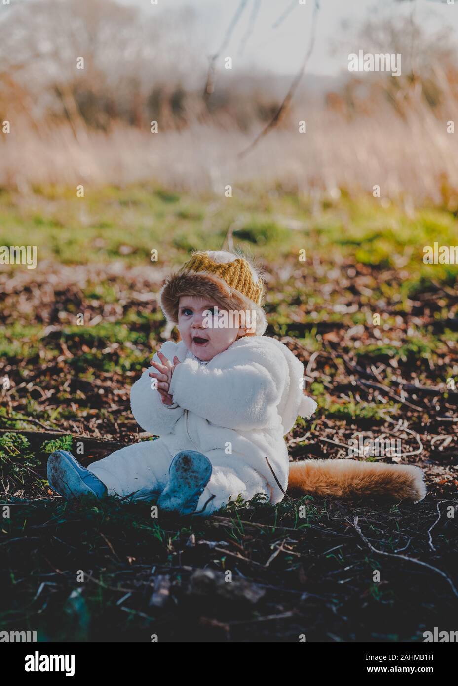 Little boy dressed as Max from Where The Wild Things Are in the woods Stock Photo