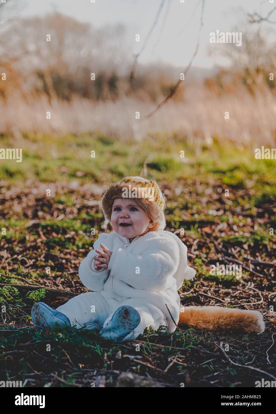 Little boy dressed as Max from Where The Wild Things Are in the woods Stock Photo