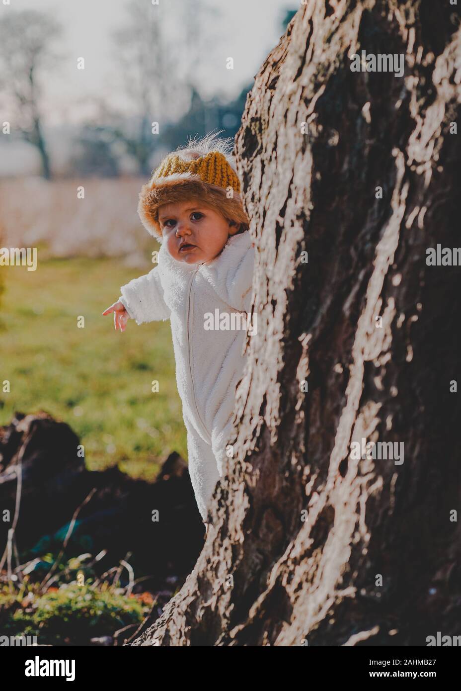 Little boy dressed as Max from Where The Wild Things Are in the woods Stock Photo