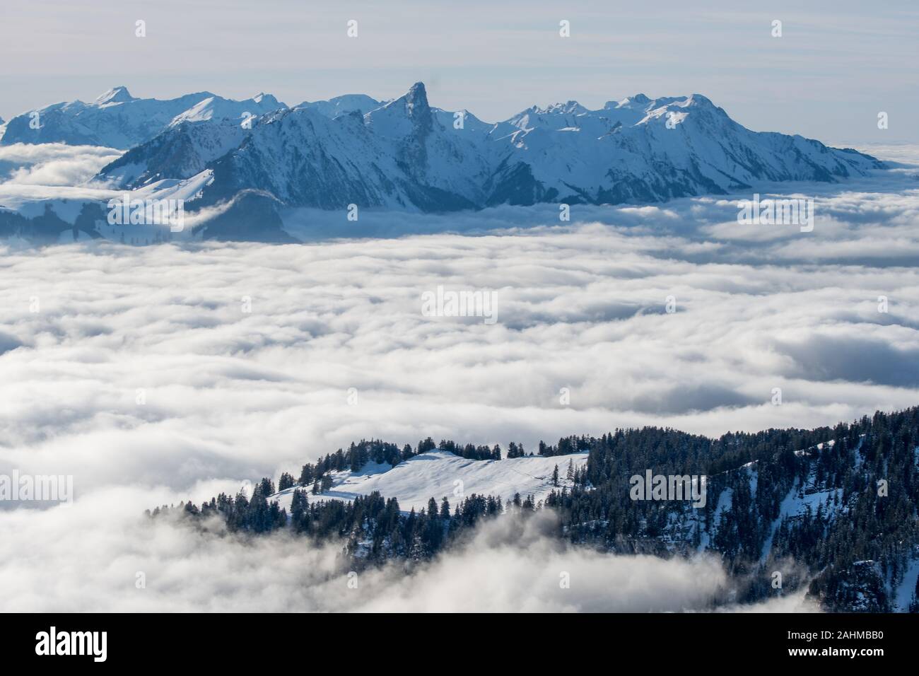 sea of fog in front of Stockhorn Stock Photo