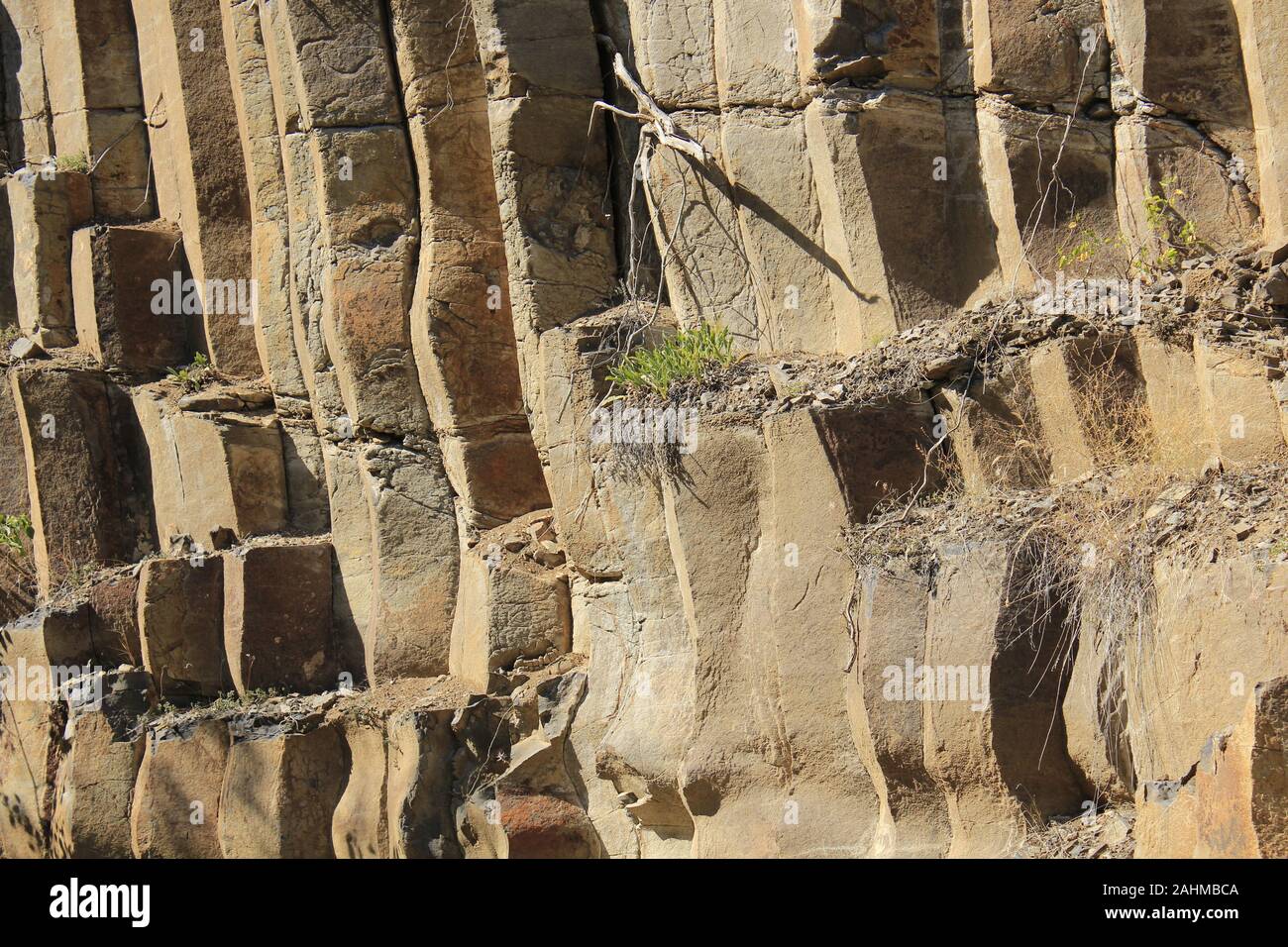 Close up image of columnar jointing of basalt rocks in Boyabat, Sinop