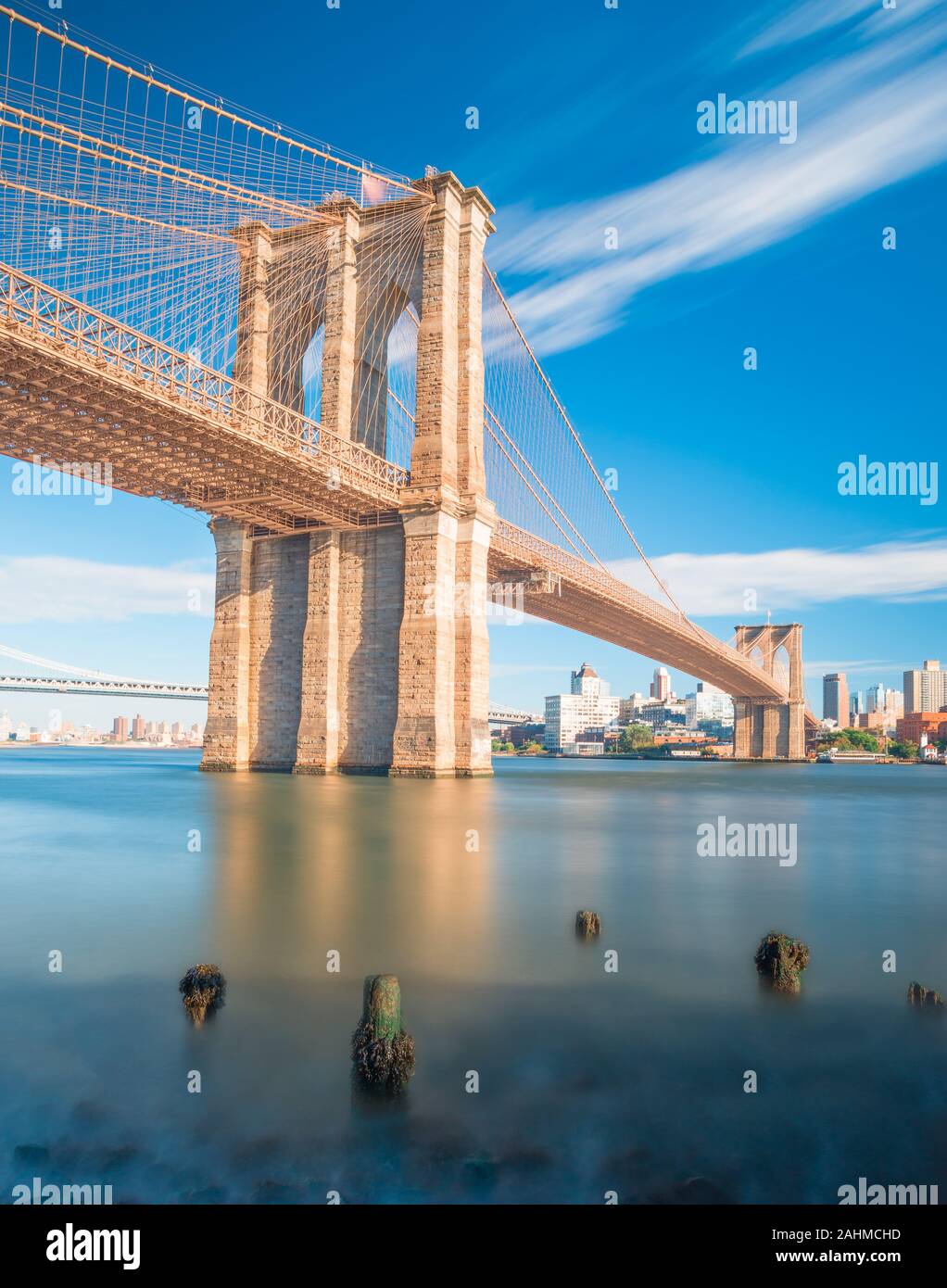 a magnificent view of the lower Manhattan and Brooklyn Bridge, New York City Stock Photo
