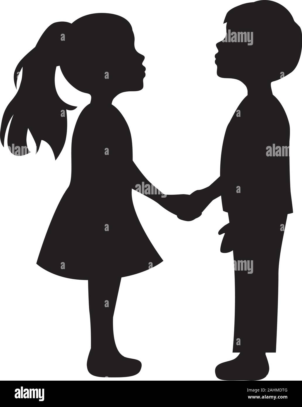 Little Boy And Girl Standing Holding Hands Vector Illustration Stock Vector Image Art Alamy