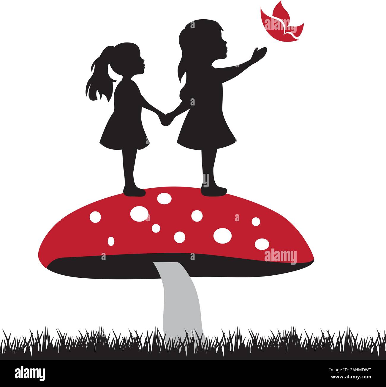 two miniature girls, mushroom and butterfly Stock Vector