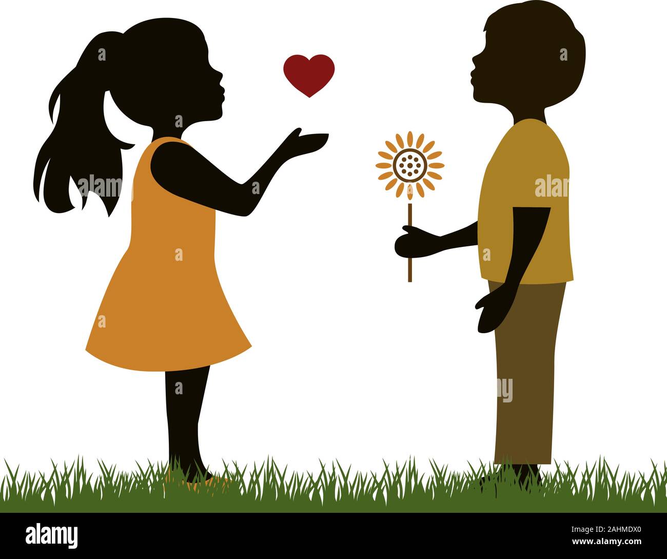 boy with flower and girl with heart, vector illustration Stock Vector ...