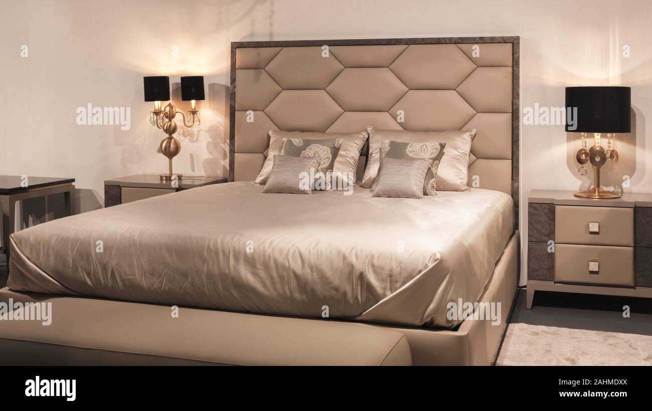 luxury modern style bedroom, Interior of a hotel bedroom Stock Photo