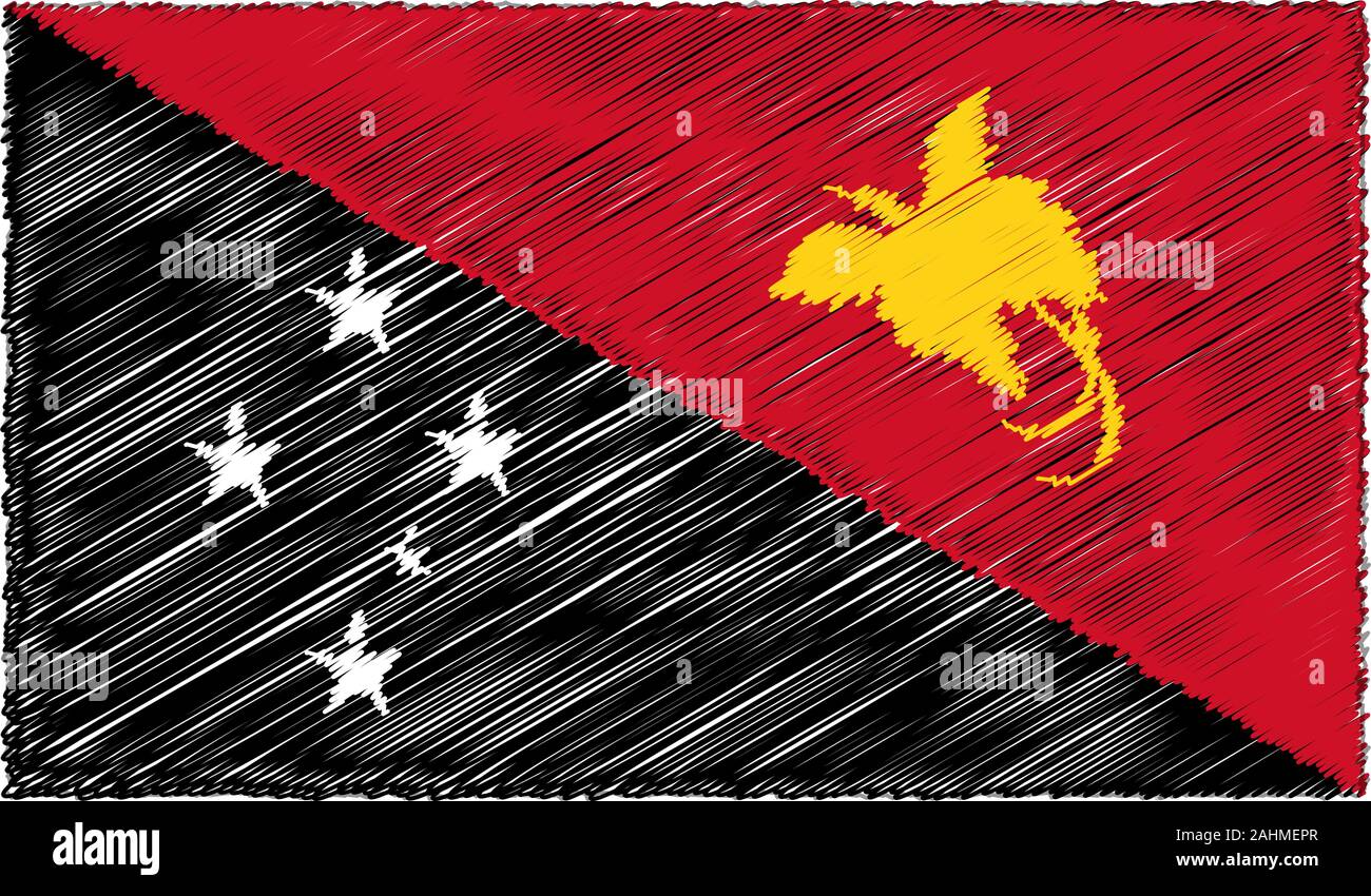 Vector Drawing of Sketch Style Papua New Guinea Flag Stock Vector