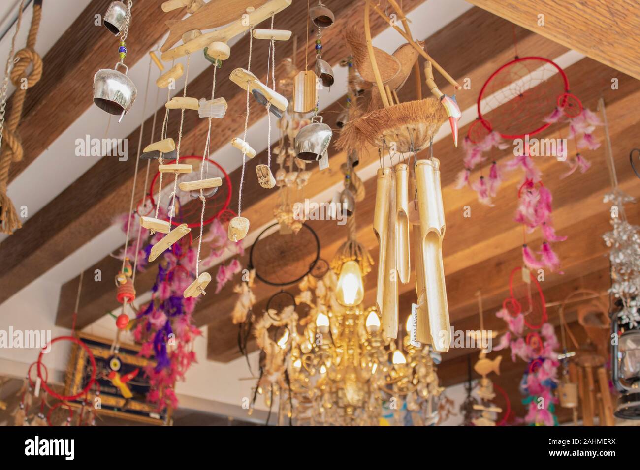 There are many different kinds of wind chimes. Made of wood and metal