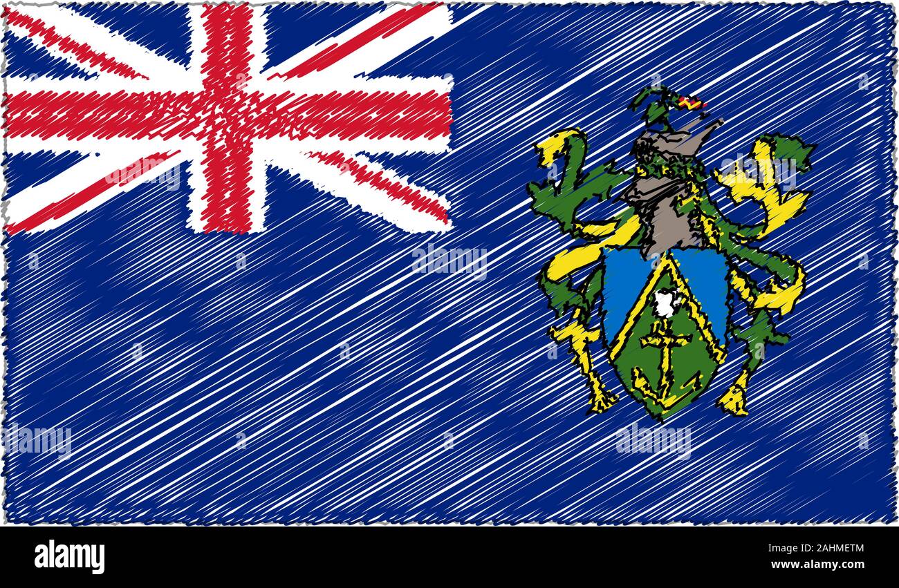 Vector Drawing of Sketch Style Pitcairn Henderson Ducie and Oeno Islands Flag Stock Vector