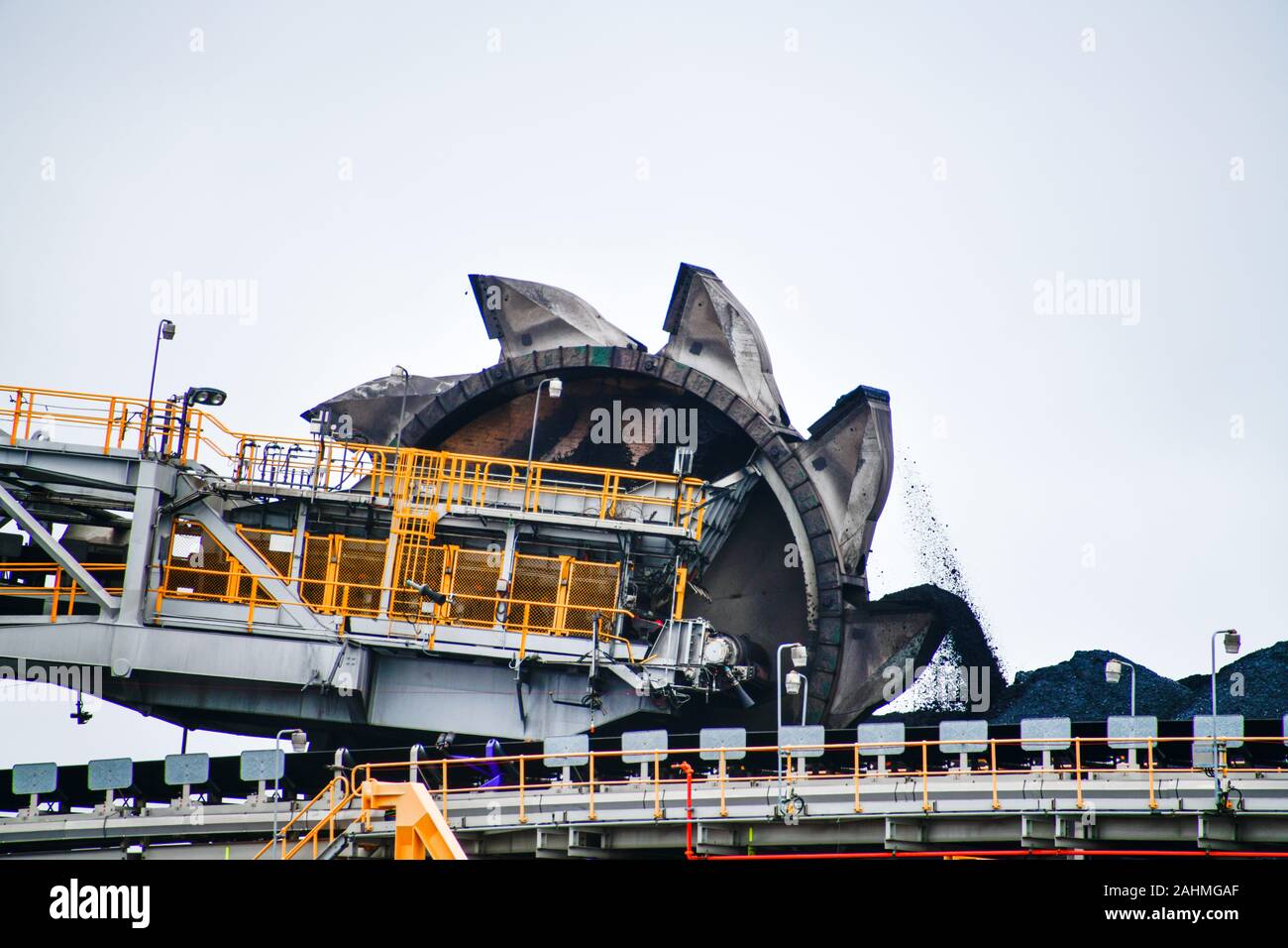 Coal Loaders Stack Piles Coal Ready for Export at Newcastle Australia Stock Photo