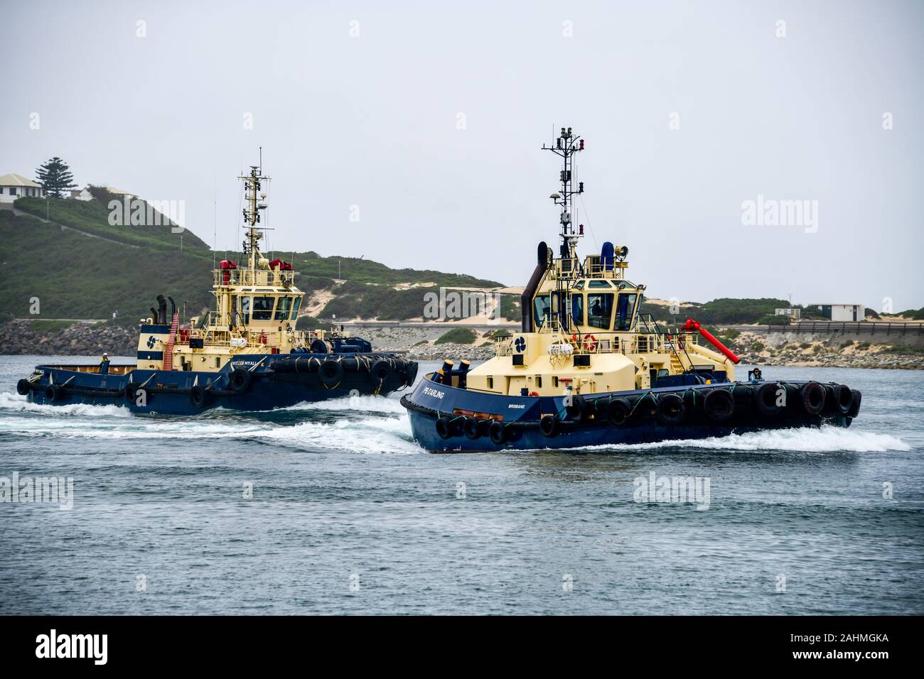 Two Tugboats on Port of Newcastle, Australia Stock Photo