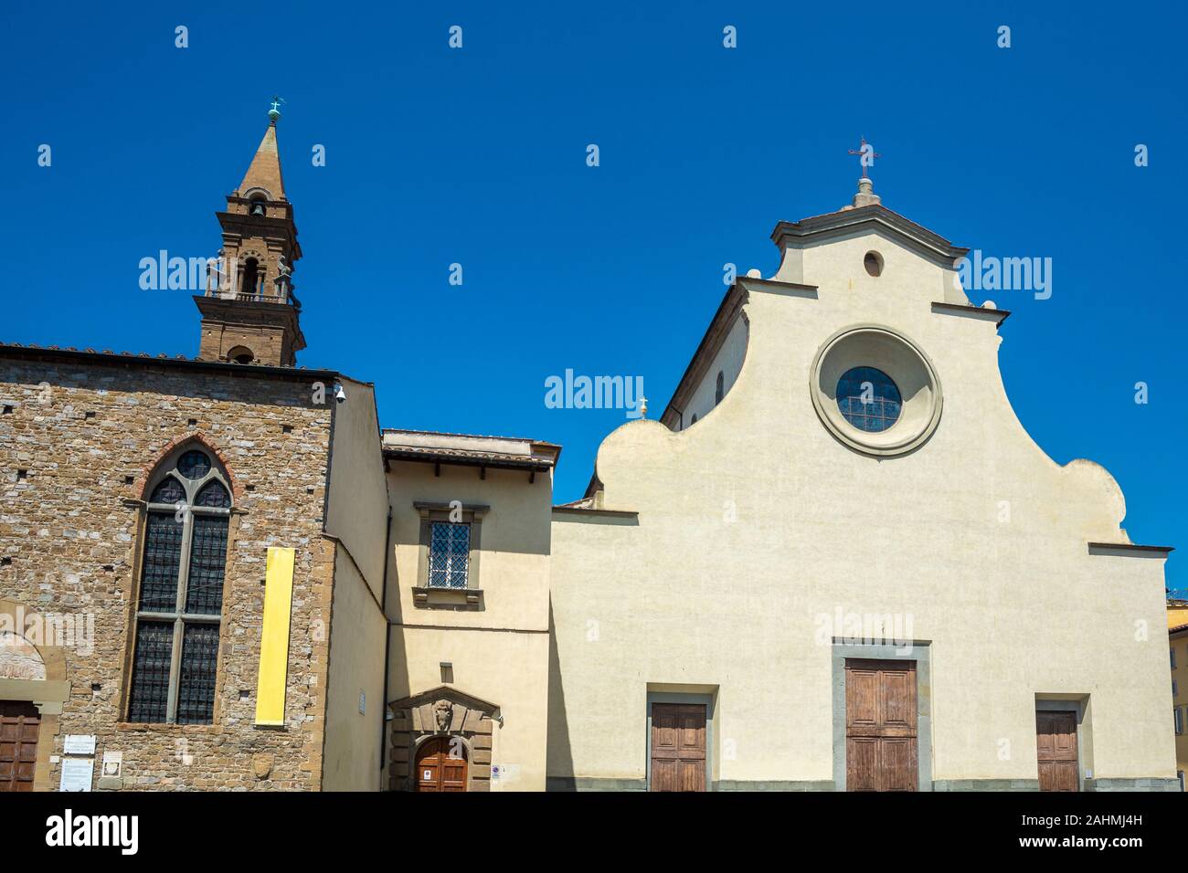 Florence, Italy - June 5, 2019 : The Basilica di Santo Spirito (Basilica of the Holy Spirit) is a church facing the square with the same name. The int Stock Photo