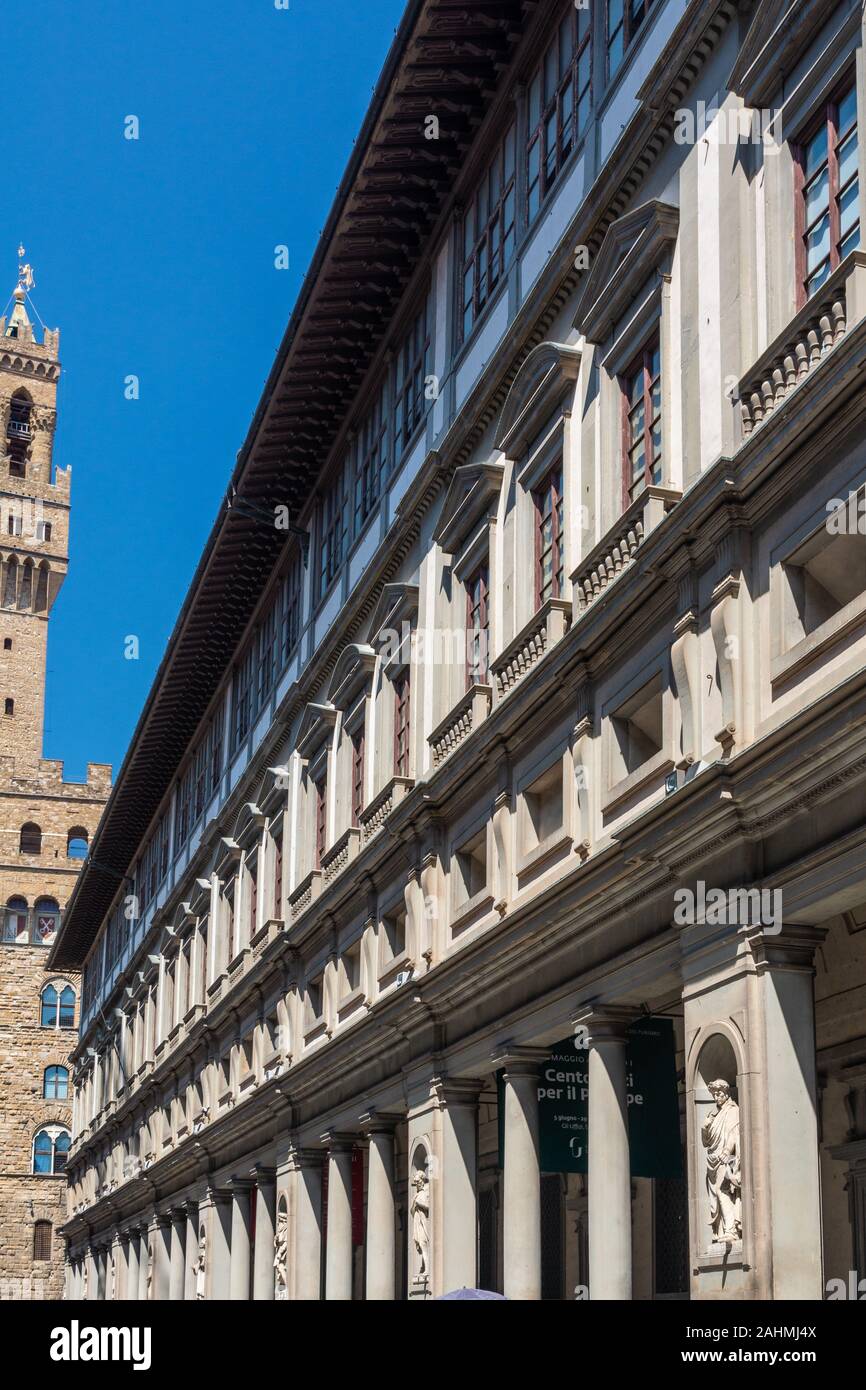 Florence, Italy - June 5, 2019 : The Uffizi Gallery is a prominent art museum located adjacent to the Piazza della Signoria in the Historic Centre. It Stock Photo