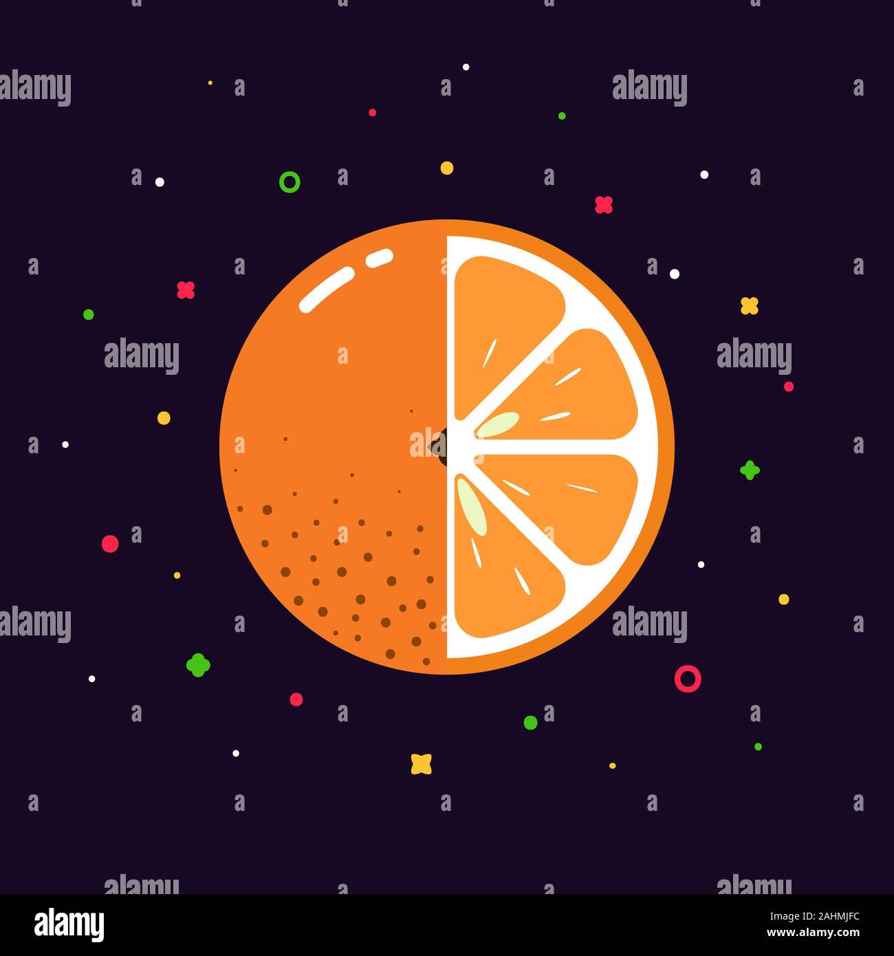 Orange fruit sphere with half slice logo, flat icon design template ...