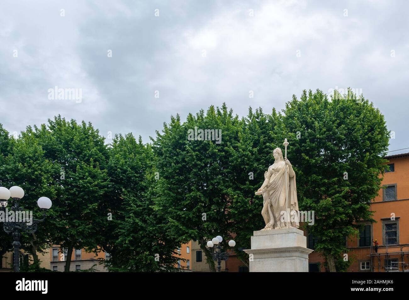 Lucca, Italy - June 6, 2019 : Napoleon square, known by locals as Piazza Grande, was dedicated to Napoleon by his sister Elisa Bonaparte Baciocchi. Th Stock Photo
