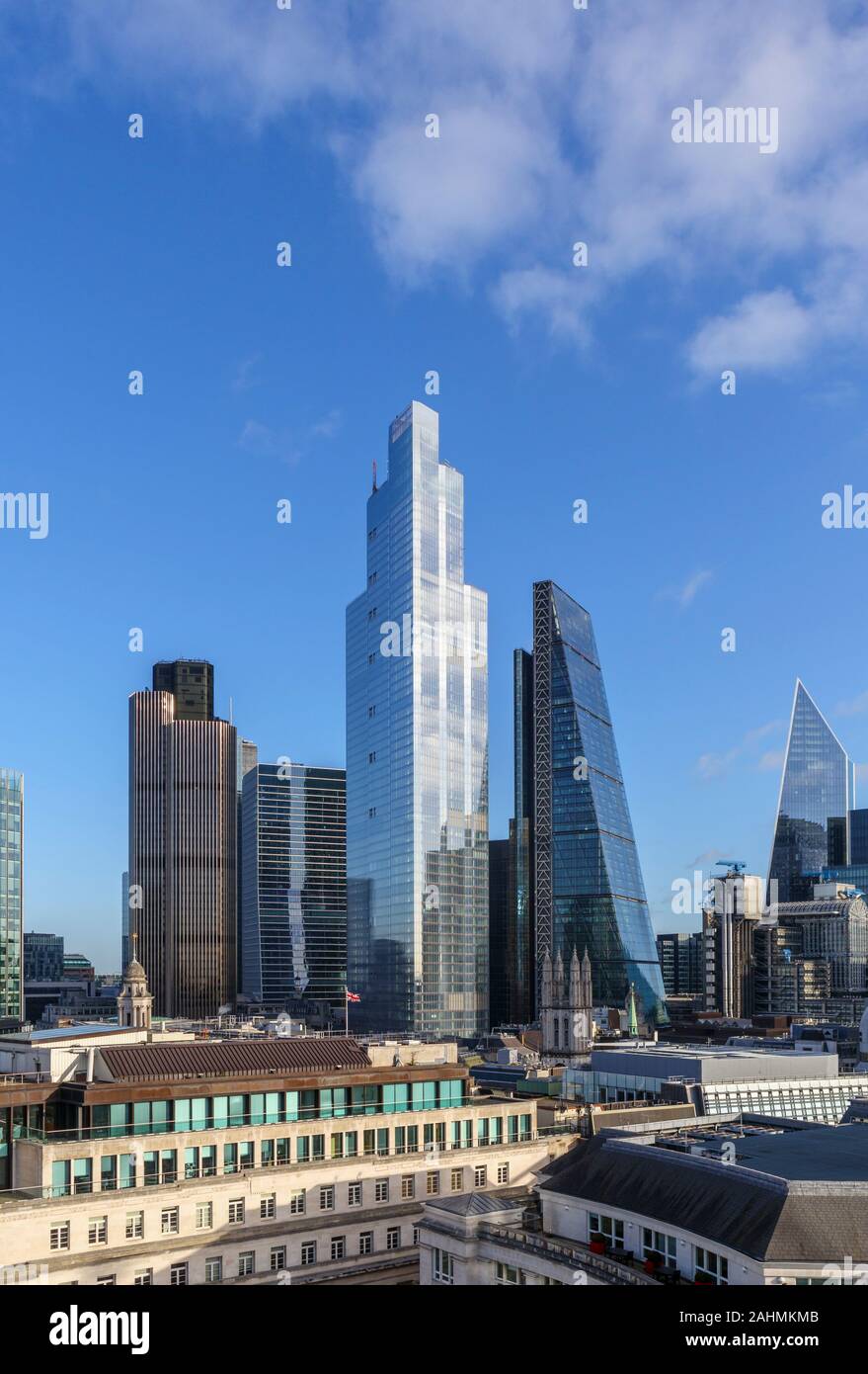 View of 100 Bishopsgate, a new modern office block in the City of London financial district taller than the Cheesegrater, Tower 42 and 100 Bishopsgate Stock Photo