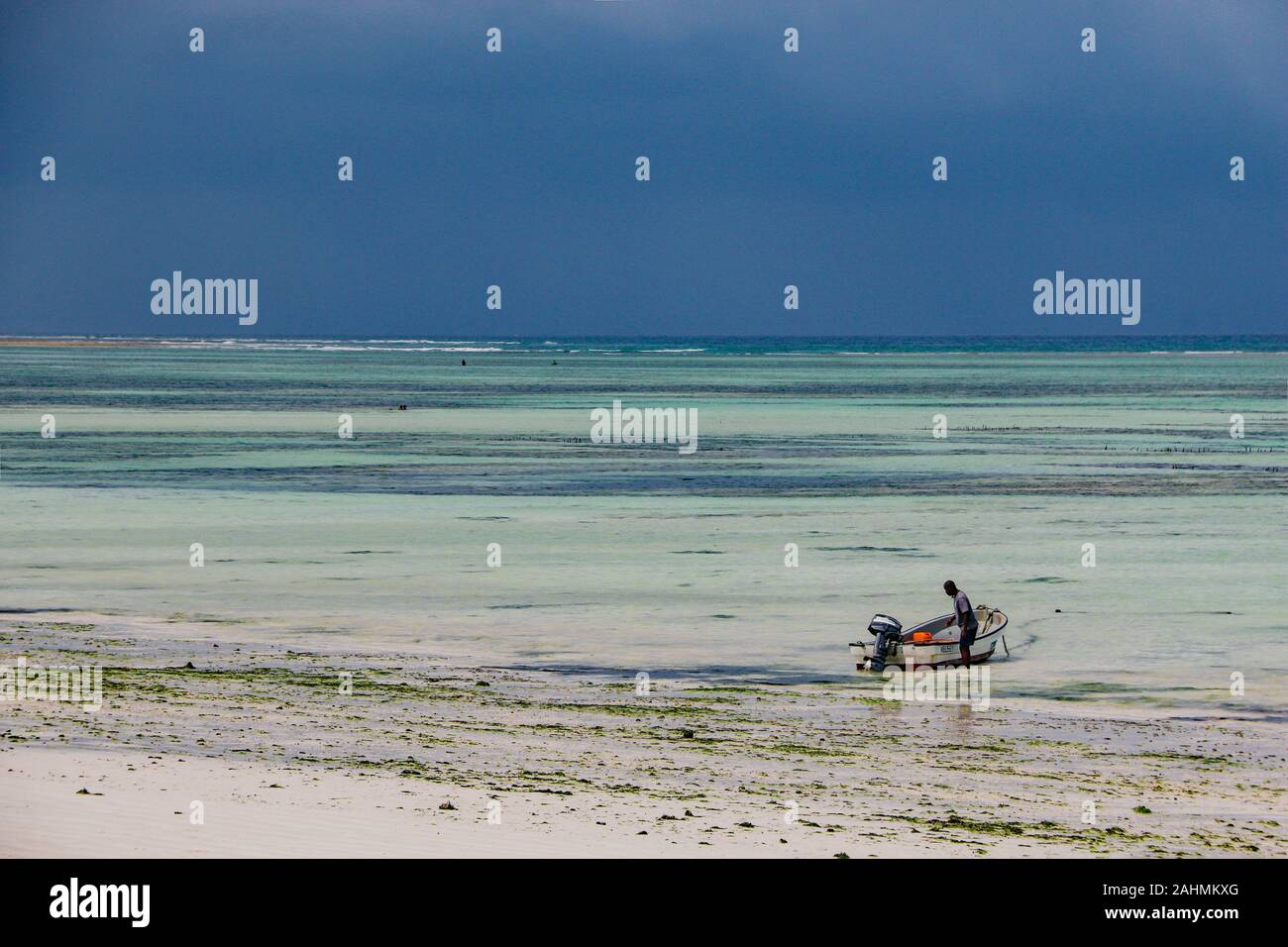 Aqua blue Indian Ocean on the coral reef in Zanzibar, Tanzania, Africa Stock Photo