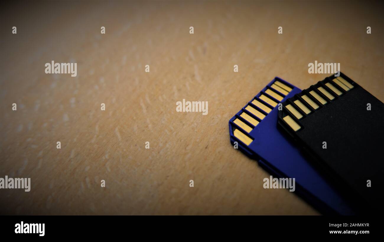 SD Card in macro close up. Device for storage used in cameras and small