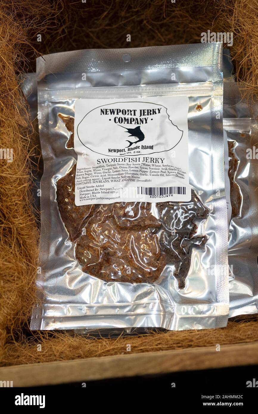 A pouch of SWORDFISH JERKY for sale at the Newport Jerky Company on