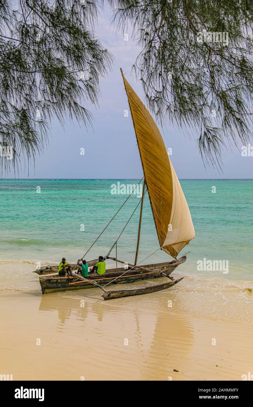 Stunning white sand beach of BlueBay Beach resort & Spa, Zanzibar, Tanzania, Africa - idyllic and deserted. Stock Photo