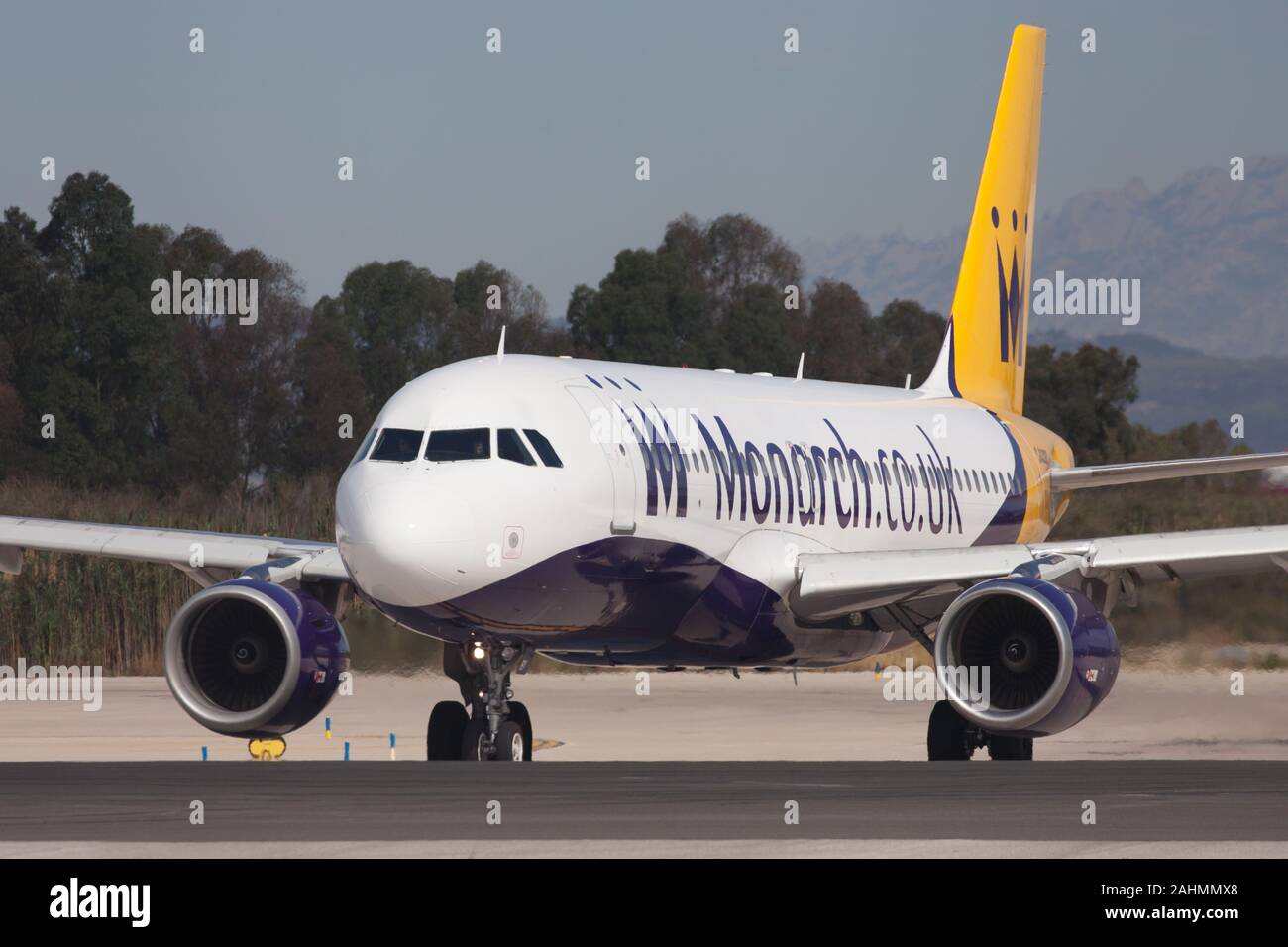 Barcelona, Spain - August 11, 2017: Monarch Airlines Airbus A320-200 on the taxiway at El Prat Airport in Barcelona, Spain. Stock Photo