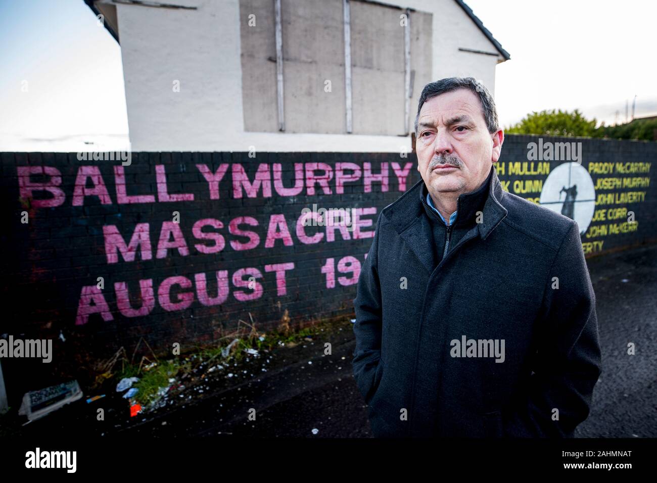 John Teggart, standing in the Ballymurphy area of west Belfast, where his father Daniel Teggart, was among those killed in the series of shootings between August 9-11, 1971. 22/12/19 Stock Photo
