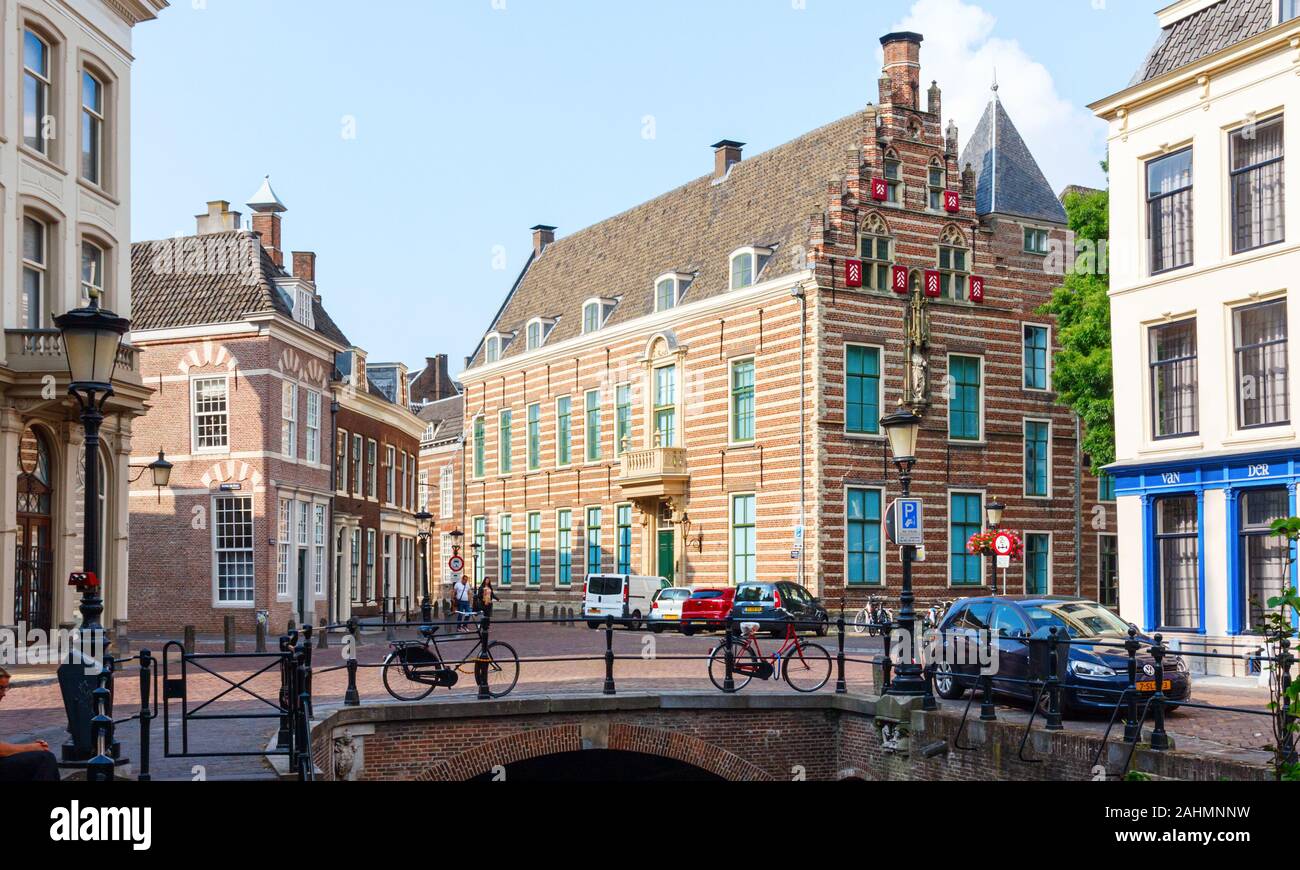 Utrecht historic city centre with Paushuize (Popes House), named after Adrian VI, the only dutch pope in history on a sunny afternoon. The Netherlands Stock Photo