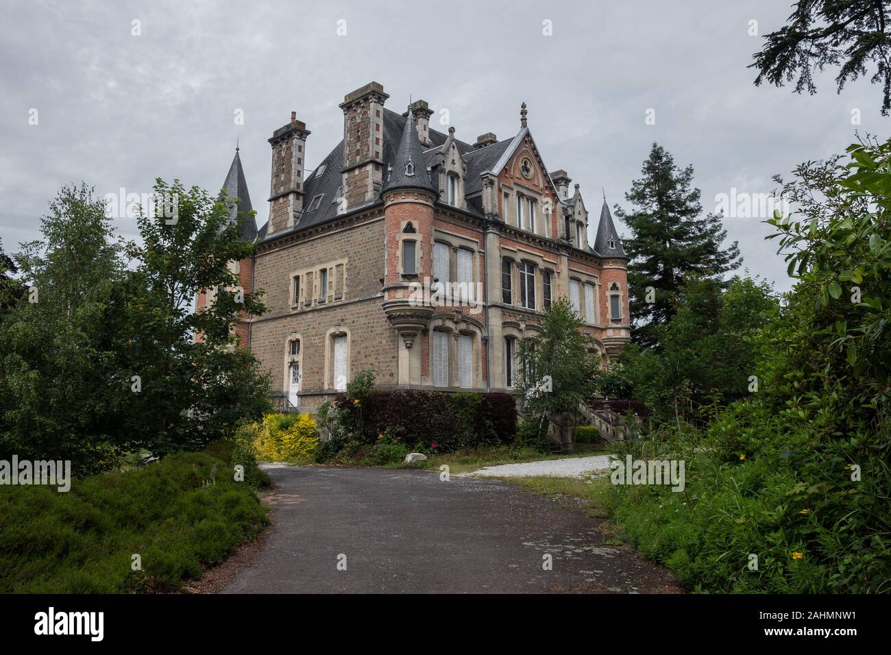 June 2019. Beautiful french mansion of stone & bricks in a town named