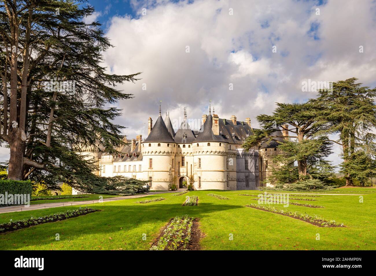 Scenic view of the beautiful Chaumont-sur-Loire castle in autumn colors France Stock Photo