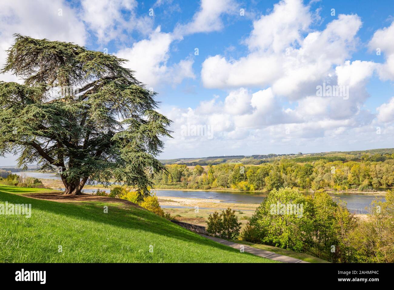 Scenic view of the Loire valley and river in autumn colors from the beautiful park surrounding Chaumont-sur-Loire castle France Stock Photo