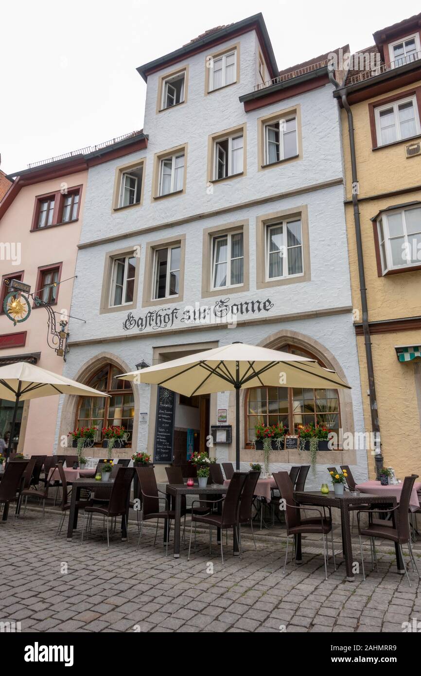 gasthof zur sonne (Hotel Sonne) in Rothenburg ob der Tauber, Bavaria, Germany. Stock Photo