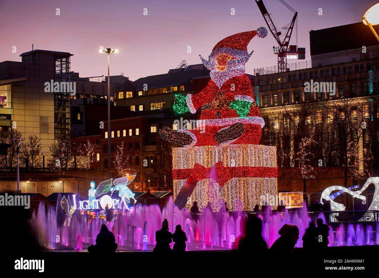 Manchester Christmas lights 2019 Santa display in Piccadilly Gardens Stock Photo Alamy