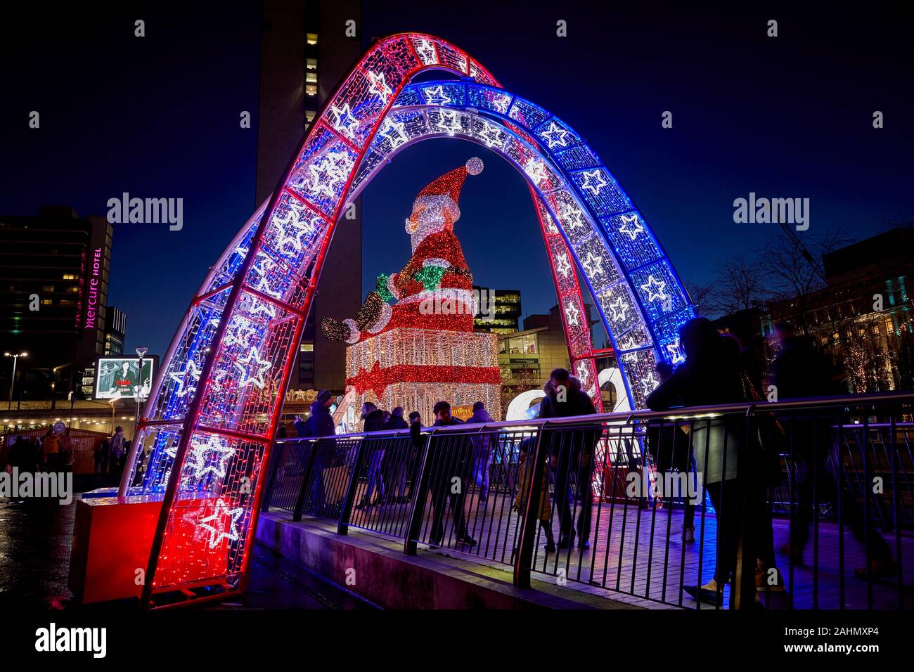 Manchester Christmas lights 2019 Santa display in Piccadilly Gardens Stock  Photo - Alamy
