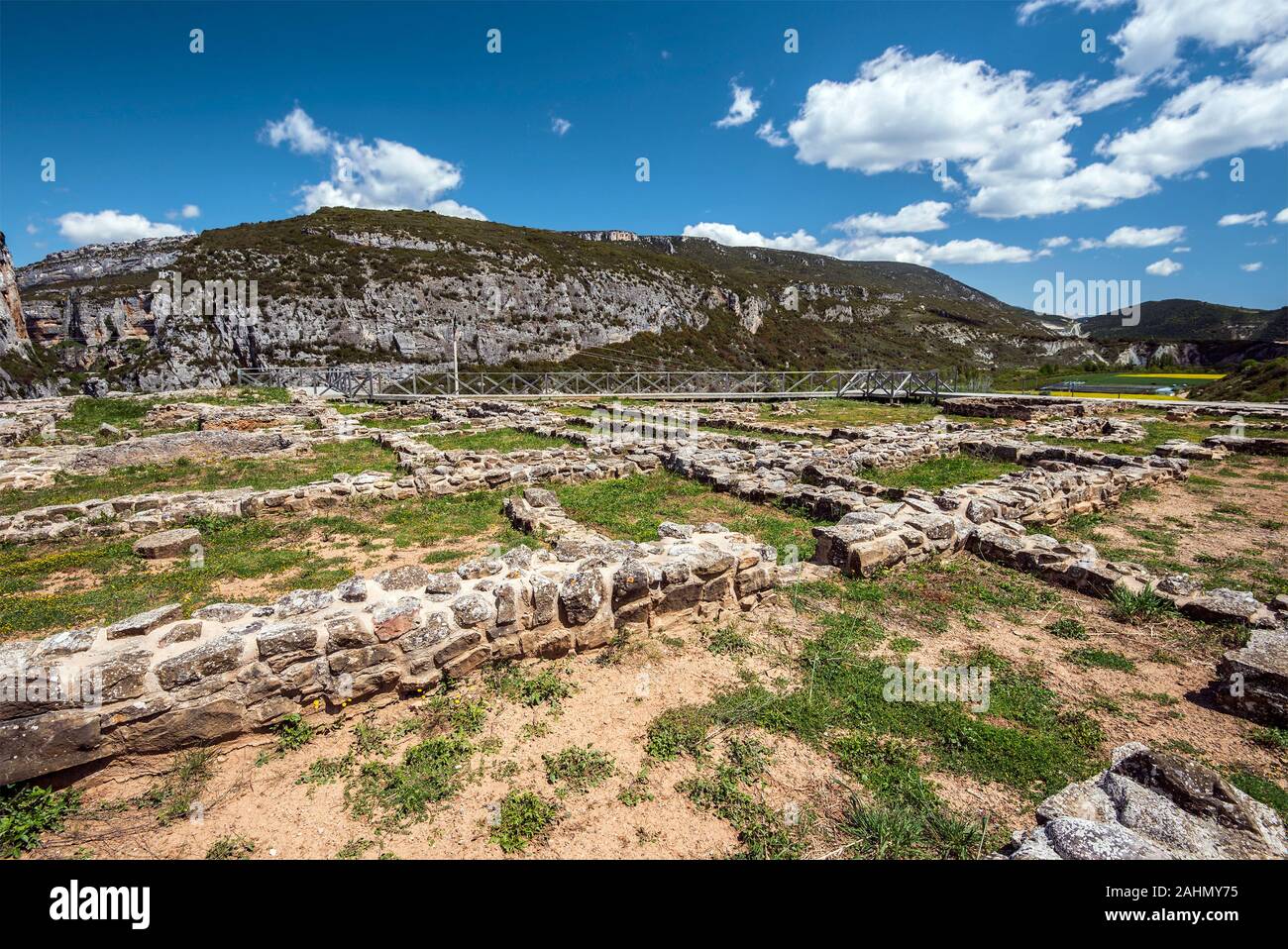Archaeological remains of the Roman villa De Liedena in Spanish Navarra, the entrance to the Lumbier Canyon in Sierra de Leyre mountain chain is at ba Stock Photo