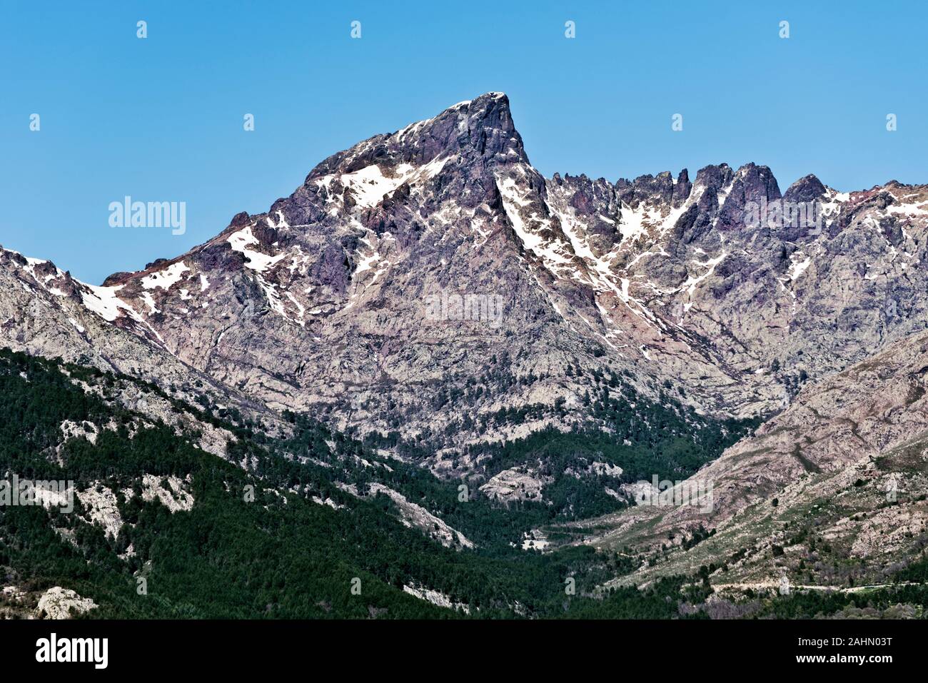 Paglia Orba Peak and high part of Golo Valley, it’s a eastern part of a part of Monte chinto Massif in Central Corsica, Haute Corse, France Stock Photo